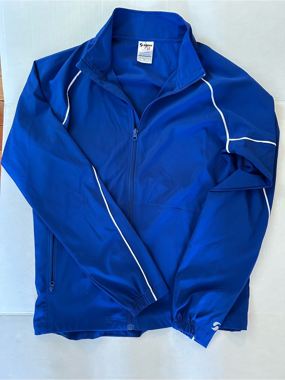 Royal Blue Athletic Zip Jacket windbreaker with White Piping men’s S